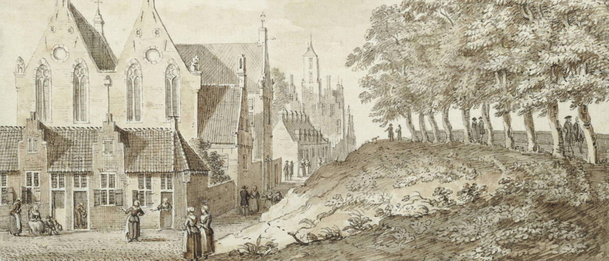 Gasthuis Leeuwenbergh stond in het landelijke gebied langs de stadsmuur. (collectie Het Utrechts Archief)