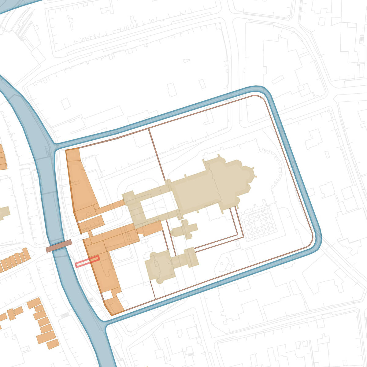 klik om te vergroten, plattegrond van het Domplein, rond 1500 na Christus