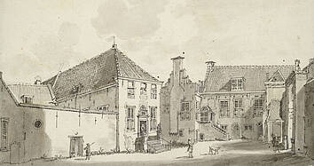 Het Duitse Huis op een tekening van Jan de Beijer uit 1744.