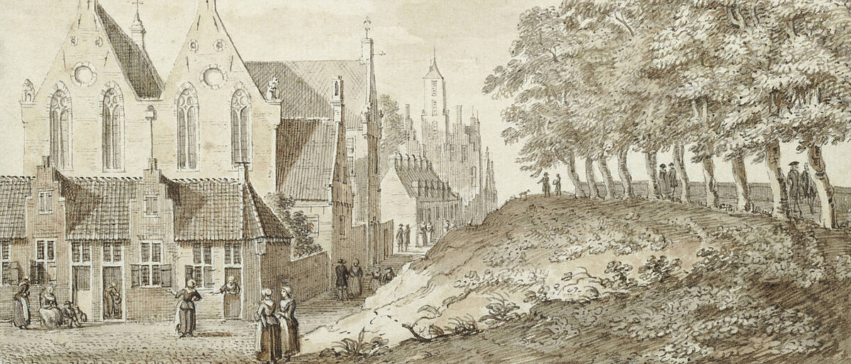Gasthuis Leeuwenbergh stond in het landelijke gebied langs de stadsmuur. (collectie Het Utrechts Archief)