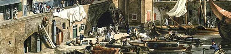 Op de werf bij de Ganzenmarkt stond vanaf 1402 de stadskraan. Daarmee werd de handelswaar van de schepen overgeladen op karren. Afbeelding: het Utrechts Archief